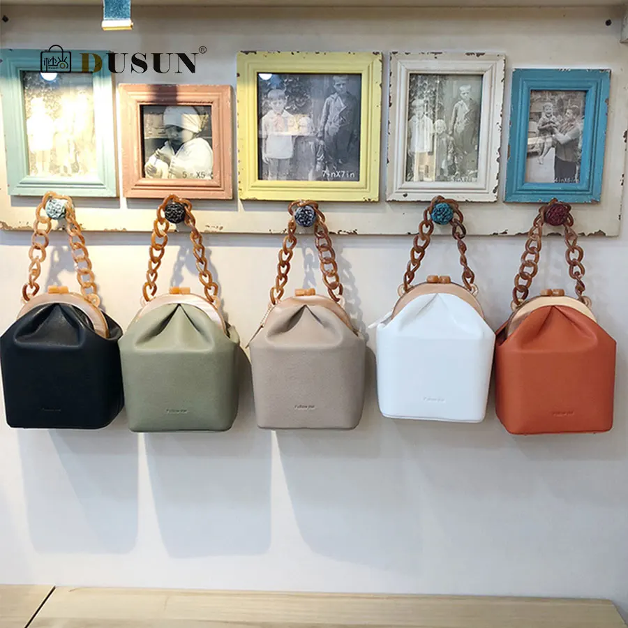 

Luxury Retro Acrylic Chains Handbag Women Pu Leather Women Messenger Bag Acrylic Clip Box Bucket Bag Fashion Lady Evening Bags
