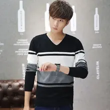 Вязаный пуловер шерстяной свитер с v-образным вырезом мужской полосатый вязаный пуловер корейский стиль Мужская одежда