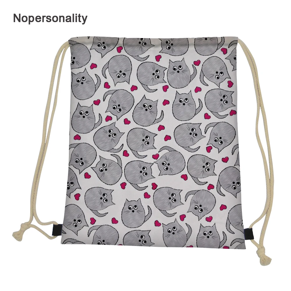 Nopersonality Cute Heart Cat Print Women String Drawstring Bag Female Beach Travel Storage Bag Cinch Sack