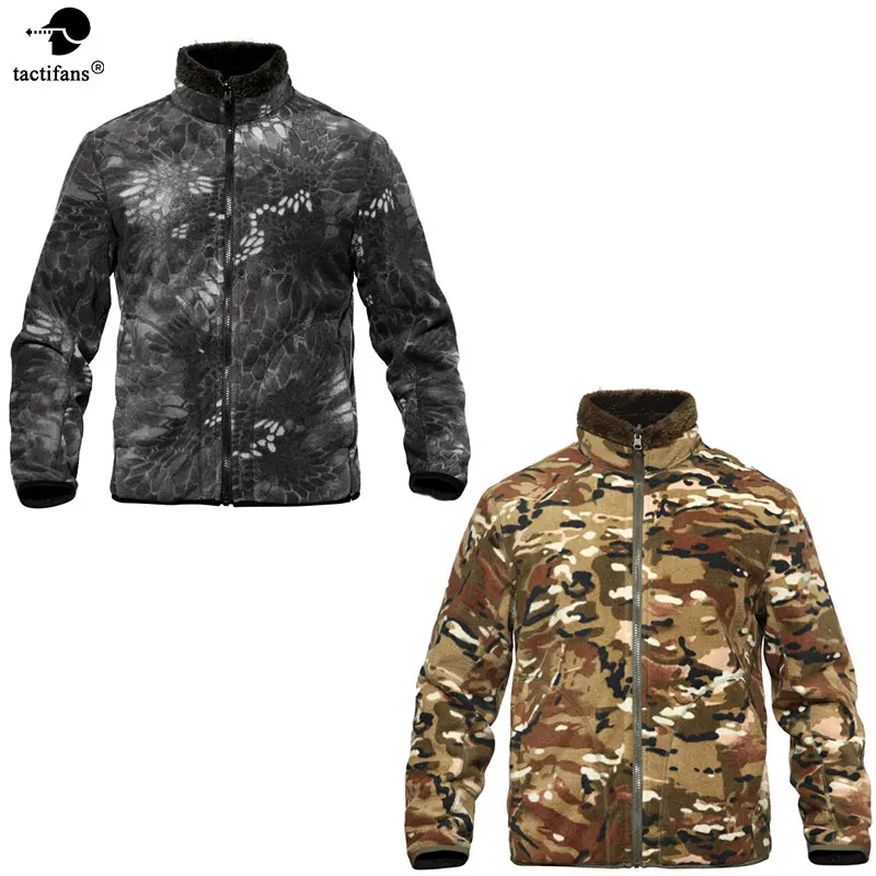 

Tactifans Camouflage Reversible Military Fleece Jacket Men Winter Thermal Polar Army Tactical Jacket Double Side Use Warm Coat