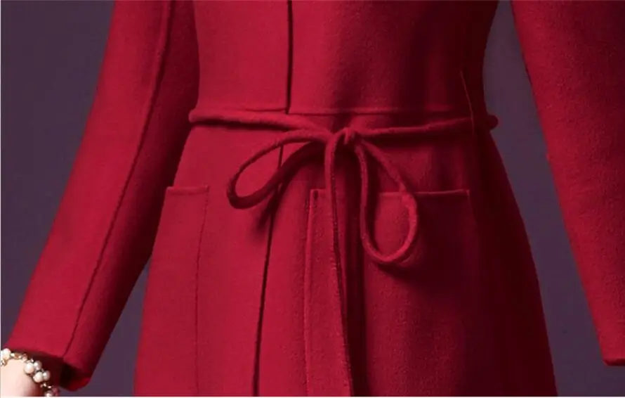 Зимняя шерстяная Женская куртка новое шерстяное пальто женская одежда длинное тонкое уплотненное пальто куртки женская верхняя одежда красный OAIRED
