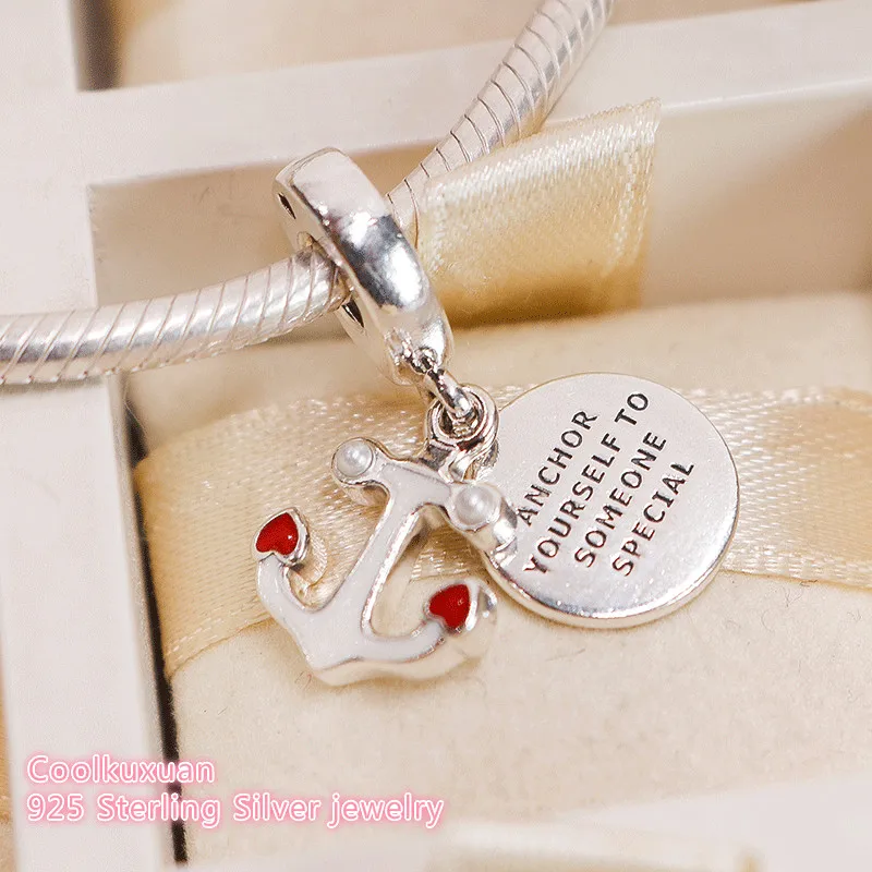 

2019 Summer Original 925 Sterling Silver Anchor of Love Dangle Charm, Red & Black Enamel Beads Fit Pandora Charms Bracelet DIY