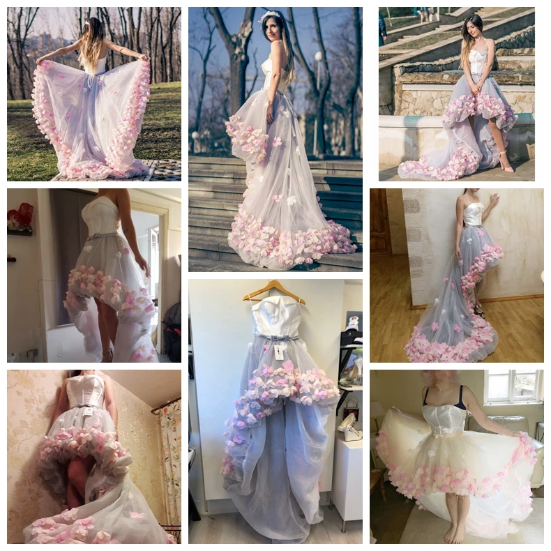 2020 Flowers Prom Dresses Short Front Long Back Evening Gown Gray Organza Fashion Party Formal Gown for Graduation