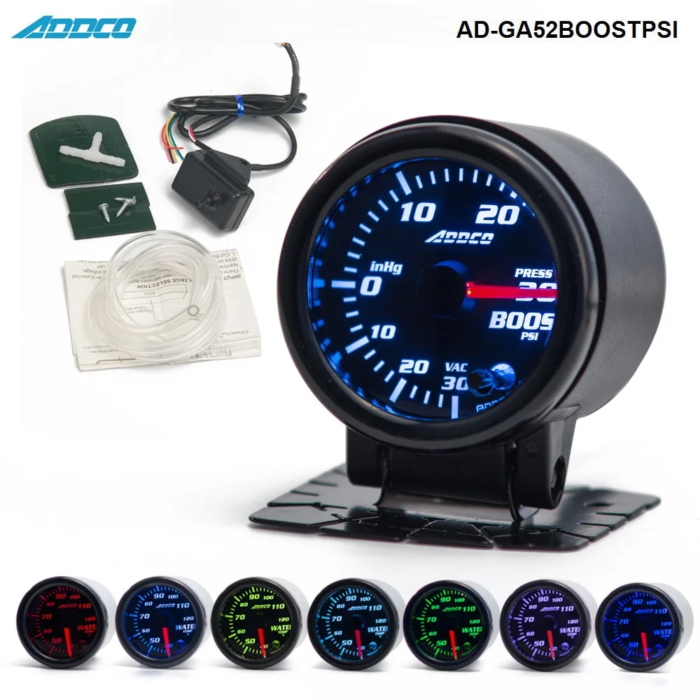 

Auto 2" 52mm 7 Color LED Smoke Face PSI Turbo Boost Gauge Meter With Sensor Car meter Gauge AD-GA52BOOSTPSI