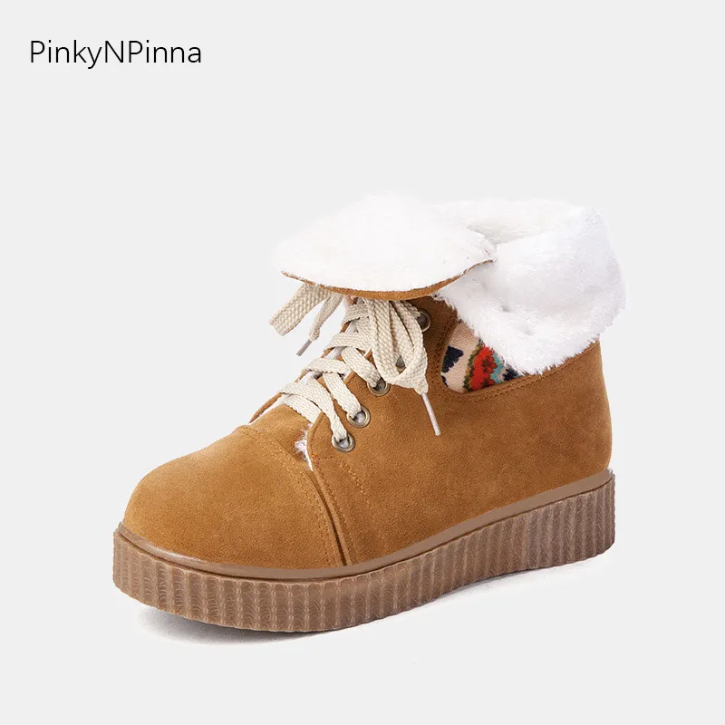 Najtaniej Damskie buty śniegowe czeski styl vintage sznurowane płaskie kwiatowy pluszowe wewnątrz, ciepłe, wygodne, nie śliskie zima botki