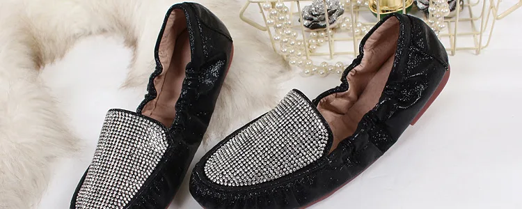 Spring Summer Flats Shoes Women Ballet Shoes For Women Casual Crystal Boat Shoes Slip On Soft Rhinestone Women Flats Plus Size