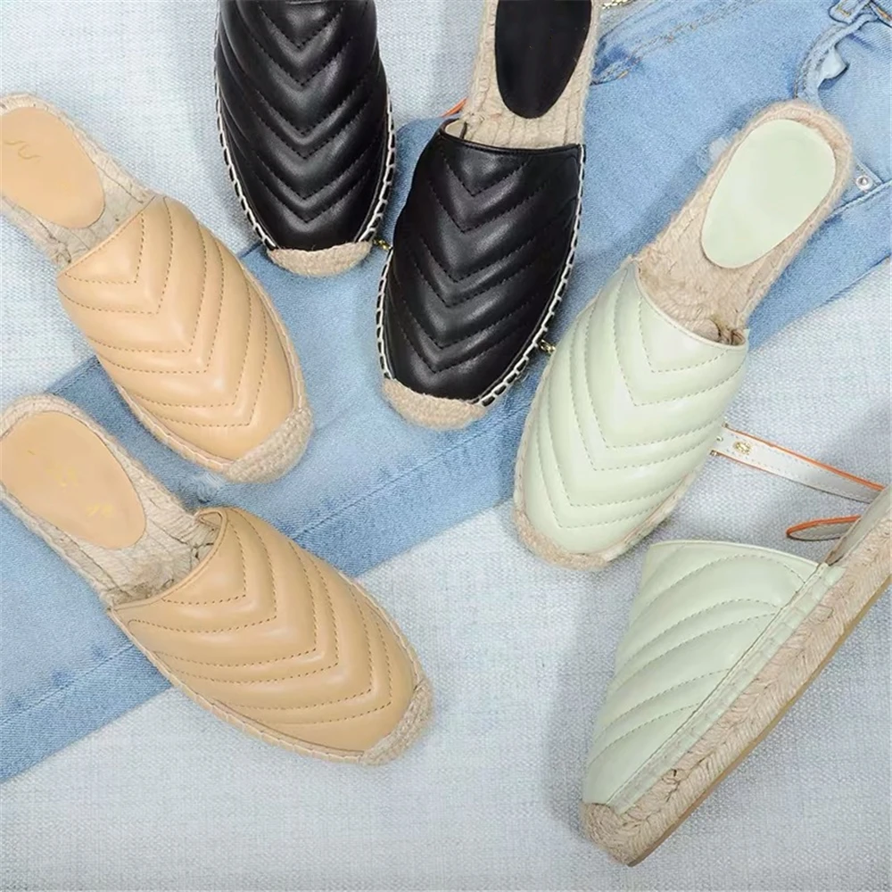 

Chueyz New Genuine Leather Espadrilles Shoes Top Quality Breathable Slip-on Slippers Flats Shoes Women Casual Fisherman Shoes