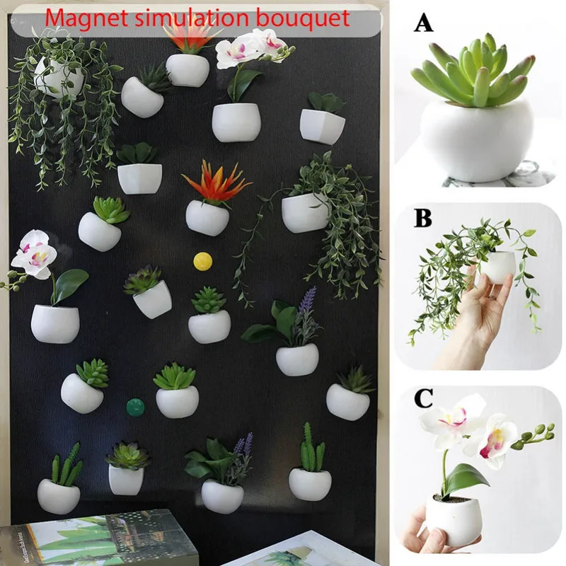 Креативный мини-холодильник, магнитный цветочный горшок, наклейка на холодильник, имитация зеленых растений, суккулент, магнит для украшения стен дома