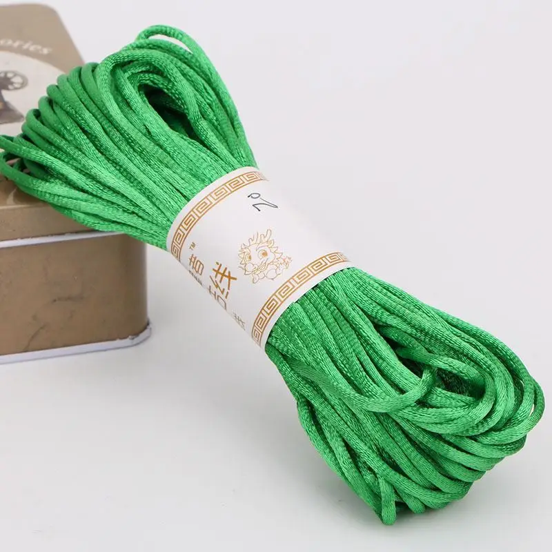20 м цветные мягкие атласные шелковые веревки для макраме DIY китайский узел ручной работы Плетение веревки ювелирных изделий бисер декоративная струна Touw - Цвет: Green Cords