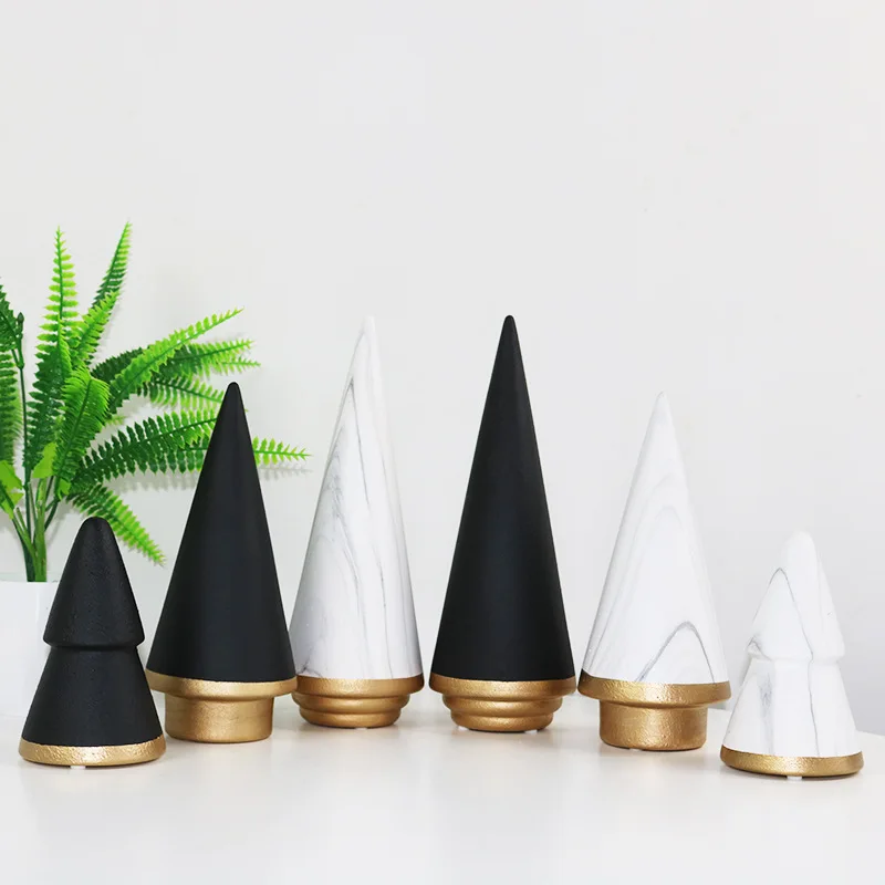 

Nordic Geometric Modern Ornament Christmas Tree Ceramic Decoration Minimalist Living Room Desk Craft Marble Pattern Home Decor