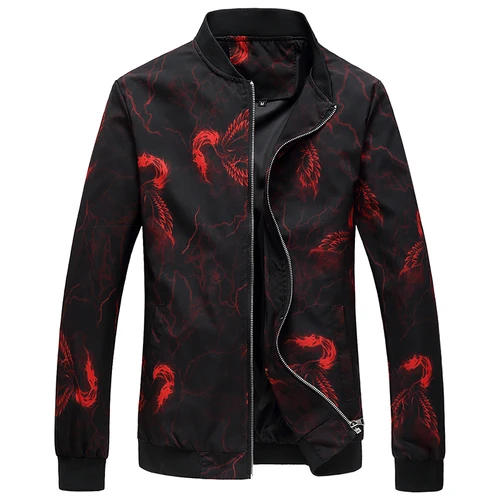 303 Phoenix red Мужская куртка с цветочным принтом, куртка-бомбер, Модная приталенная мужская куртка и пальто, Chaquetas Hombres Jaquetas, куртка-бомбер размера плюс 6XL - Цвет: 303 Phoenix red