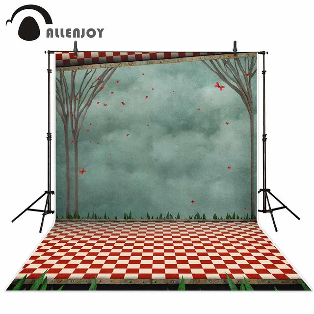 Allenjoy Vinyl Material Photography Red Grid Painting Wallpaper Butterfly Sky Photography Backdrops Photocall Studio Props