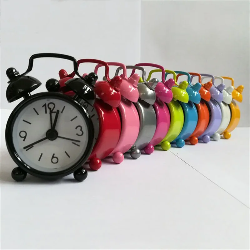 Mini Alarm Clock Electronic Round Number Double Bell Desk Table Digital