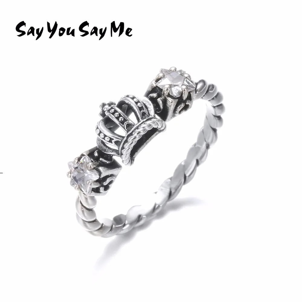 

925 Silver White Zircon Rings Say You Say Me Wholesale Silver Crown Rope Rings Wedding&Engagement 2018 New Arrival