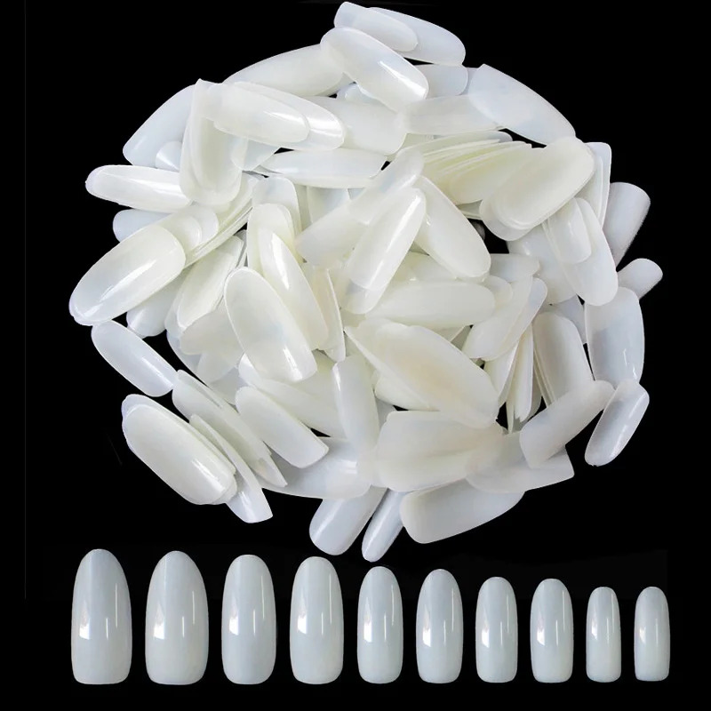 

AddFavor 500 Oval French False Nails Tips Natural Artificial Fake Nail Art Tips Extension Tools Kit Acrylic Press on Nails Decor