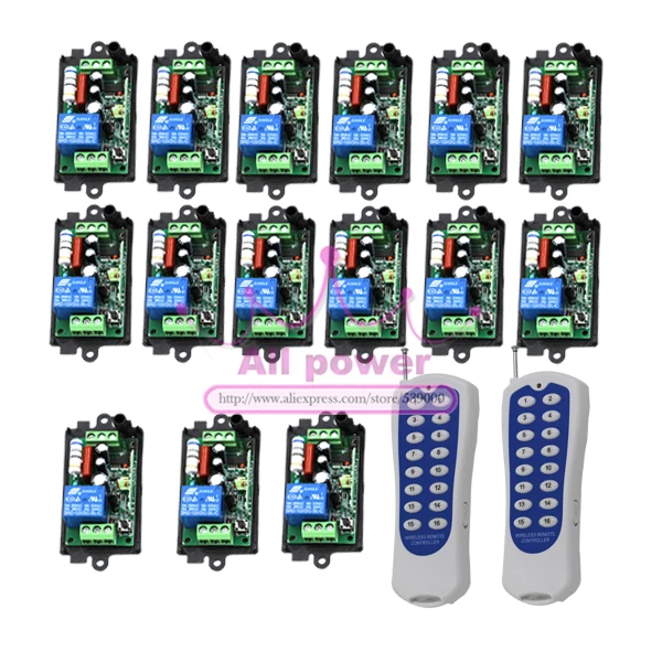 

15Receiver&2Transmitter RF Wireless 110V 220V Remote Control Switch 1CH Interruptor 10A Light Lamp LED SMD Free Shipping