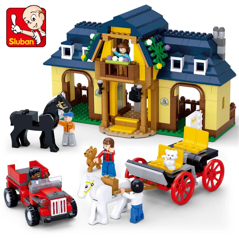 

Sluban 526pcs/lot Happy Farm Model Bricks Pony Ranch Plastic Building Blocks Toys For Children Compatible With Legoe