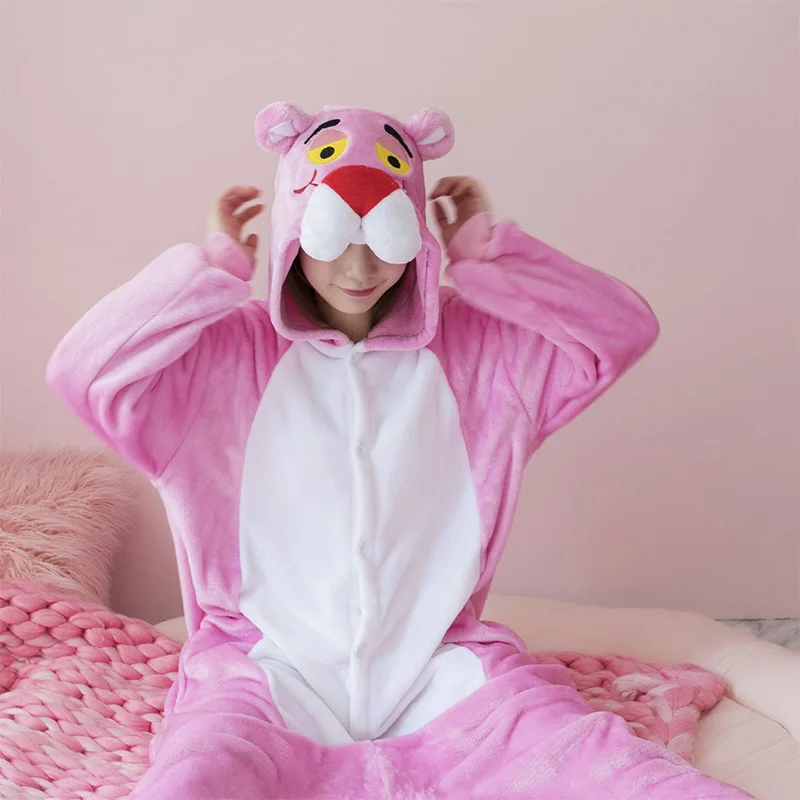 Пижамные комплекты с единорогом, женские пижамы с животными, зимняя ночная рубашка с единорогом, Пижама-комбинезон, пижама в виде костюм Косплея - Цвет: Pink Bear
