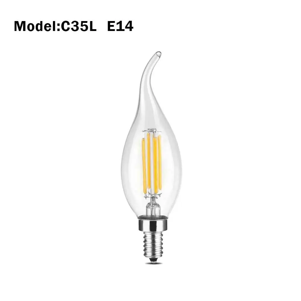 Светодиодный ламп накаливания E27 Ретро Эдисон лампы 220V E14 Винтаж Свеча светильник люстра лампа накаливания свет лампы - Цвет: C35L