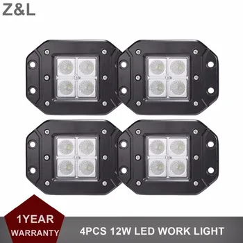 

4pcs 12W Offroad LED Work Light Flush Mount Spot Flood Car Truck ATV Tractor Trailer SUV ATV Auto Bumper Rear Tail Driving Lamp