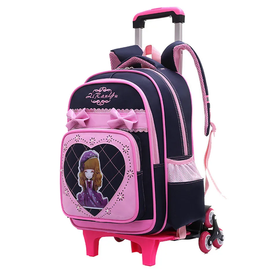 Removable Children School Bags with 2/6 Wheels for Girls Trolley Backpack Kids Wheeled Bag kid