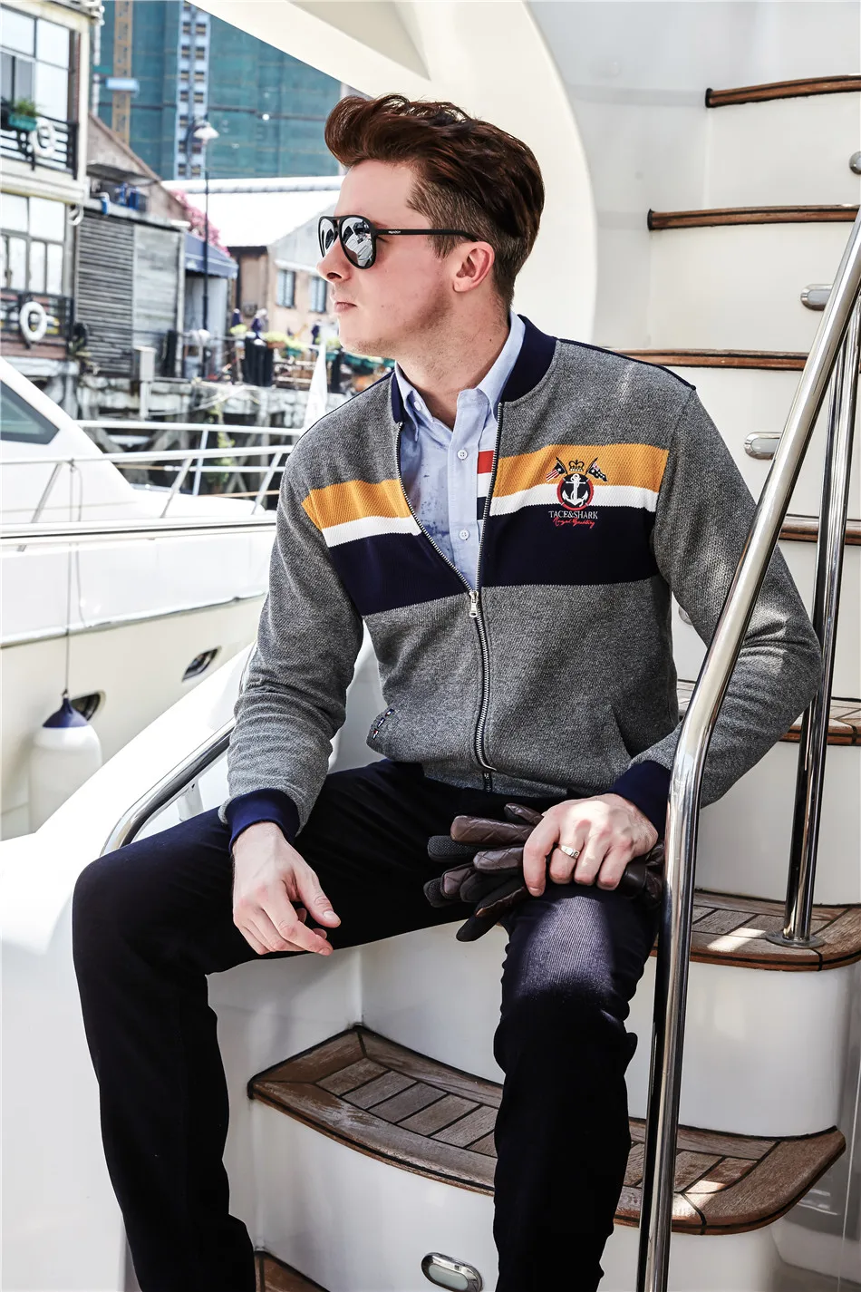 sweaters men 2017 men's sweater slim patchwork Tace&shark men sweater brand cotton casual Billionaire Stand collar long-sleeved