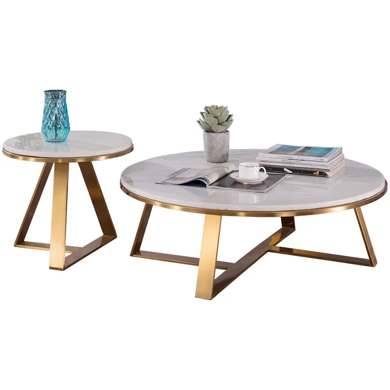 Nordic marble side round table angle post-modern light luxury living room stainless steel gold-plated small coffee table