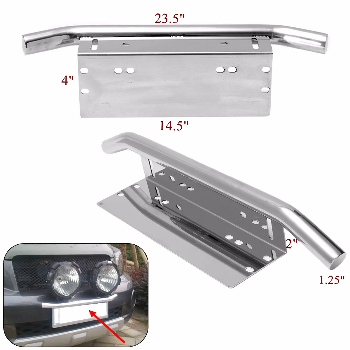 

23 Inch Universal Bull Bar Front Bumper Fog Working Lights License Plate Mount Bracket Holder Offroad Light Bar For VW
