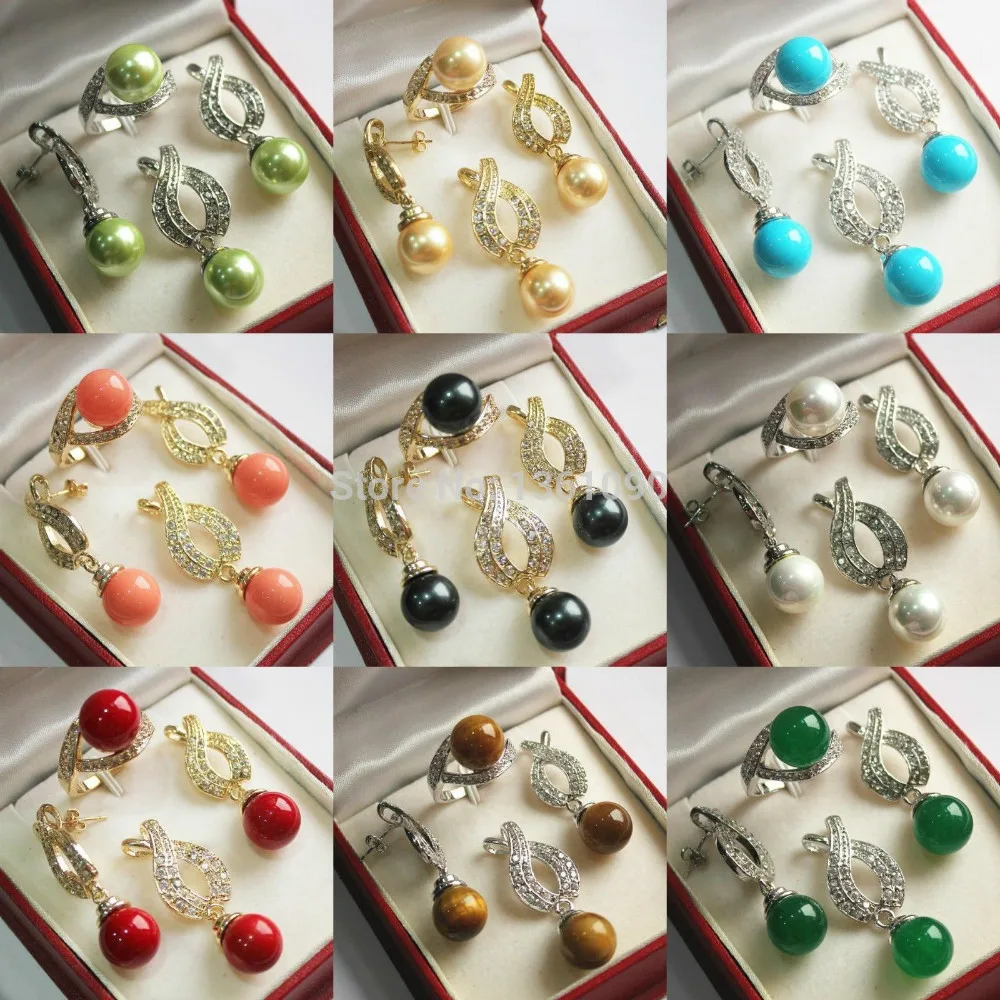 

j0078 32 colors-white/pink/red/gray/green/blue shell pearl/ ring pendant earring (C0405)