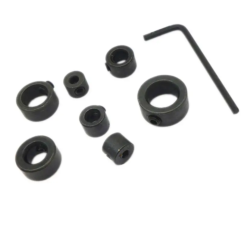 

7pc Adjustable Depth Stop Collars Ring Positioner Drill Locator Set 3mm-12mm With 1pc Hex Wrench For Woodworking Drill Bit Tools