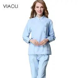 Viaoli синий медицинские халаты регистрации медсестра медицинской одежды работа платье с длинными рукавами комплект больницы белое пальто