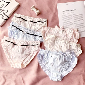 

pink kitten Japanese cute sweet comfortable girl lotus leaf buttocks low waist mutande donna womens underwear lingerie