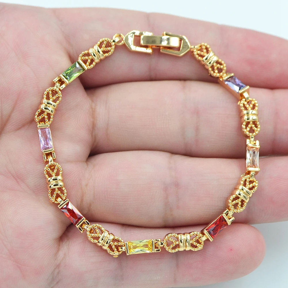 

Gold Color AAA+ Cubic Zirconia Fashion Women Multicolor CZ Geometric Rectangle Bracelet Jewelry
