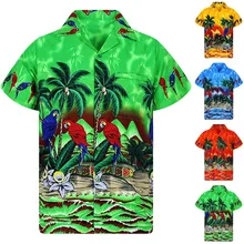 Мужская рубашка на пуговицах с гавайским принтом, с коротким рукавом, с передним карманом, быстросохнущая, новинка, мужская летняя рубашка с коротким рукавом и принтом
