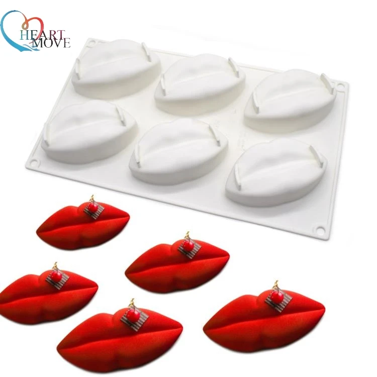 New Italy Style 6 Hole Red Lips Non stick Silicone Mousse Cake Mold DIY