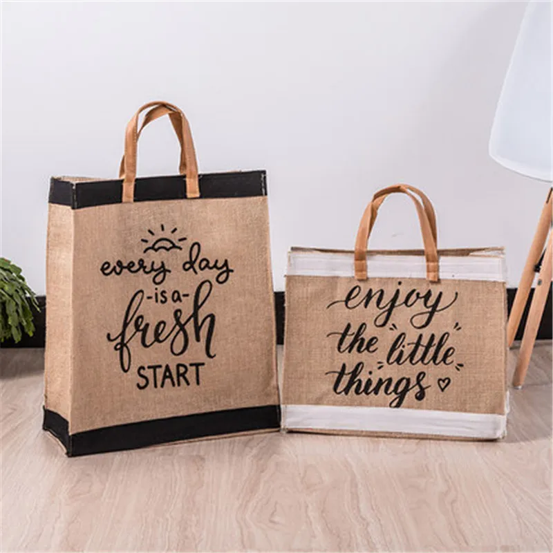 

High Quality Vintage Square Gunny Bag Jute Handbag Storage Shopping Carrier hadbag Shoulder Tote Bag