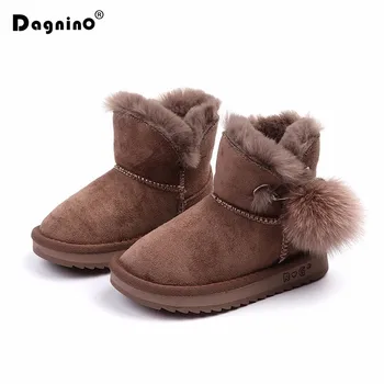 

2019 Winter New Children's Shoes Kids Girls' Fur Hairball Boots Plus Cotton Thickening Fashion Mink Ball Snow Boots Size 21-30
