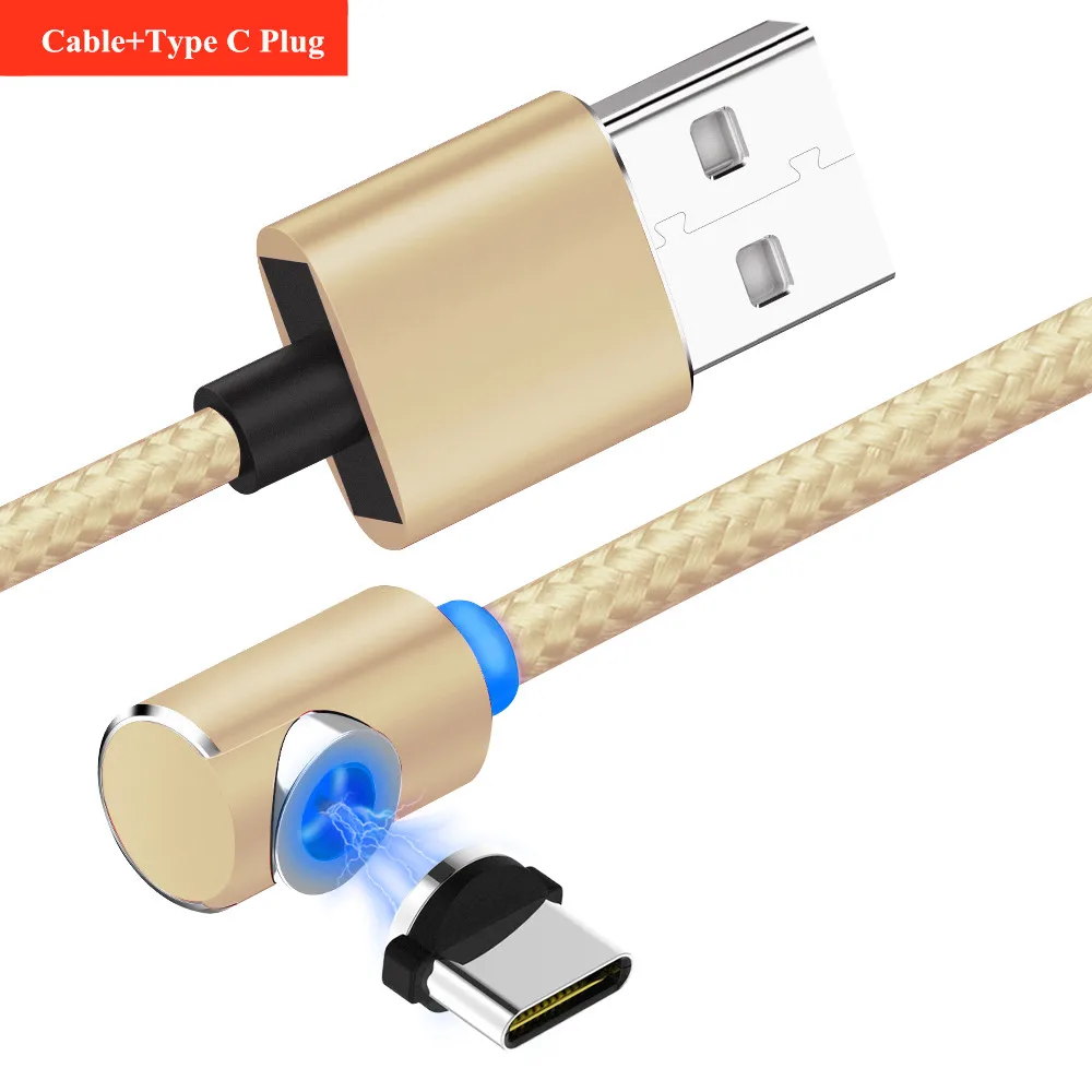 10 шт./ 90 градусов 1 м 3.28ft светодиодный магнитный кабель Micro USB для iPhone samsung 3 в 1 IOS type C кабель зарядного устройства Быстрая зарядка - Цвет: NEW Gold TypeC Cable