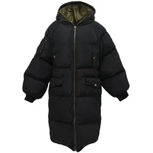 Clearance Couple Cotton Padded Parkas Thickening Bread Jacket Men and Women Long Black Loose Plus Size Hooded Warm Winter Coat