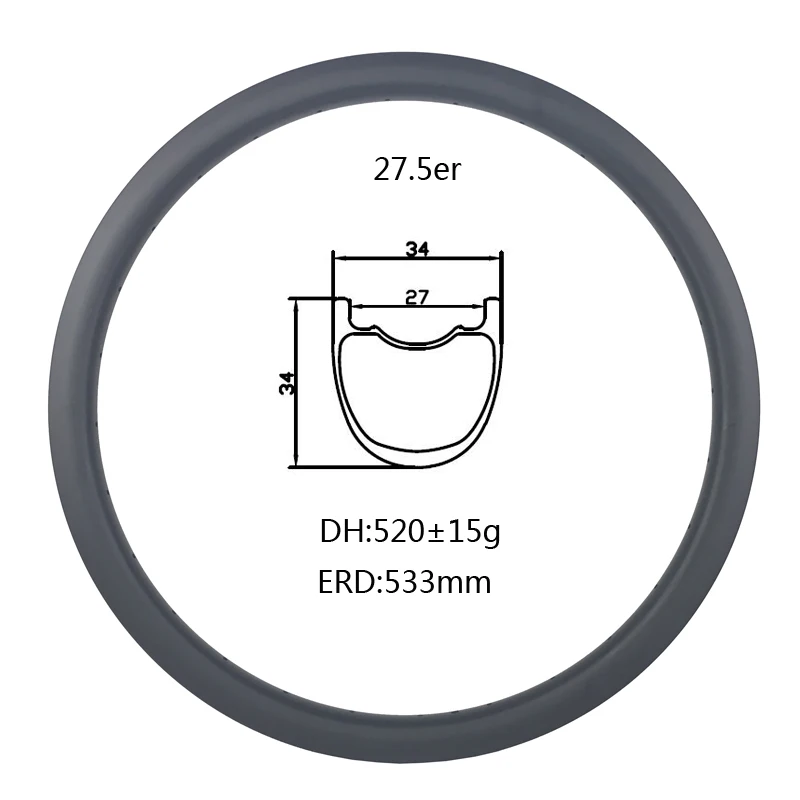 

27.5er MTB DH tubeless hookless carbon rim 27.5er all mountain down hill mountain bike rim