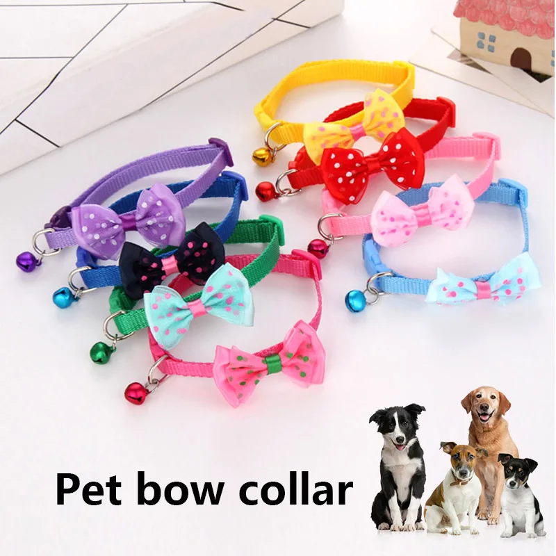 

New Hot 1 Pcs Pet Bow Collar with Bell Dog Puppy Cat Bowknot Neck Strap Dressing Favors