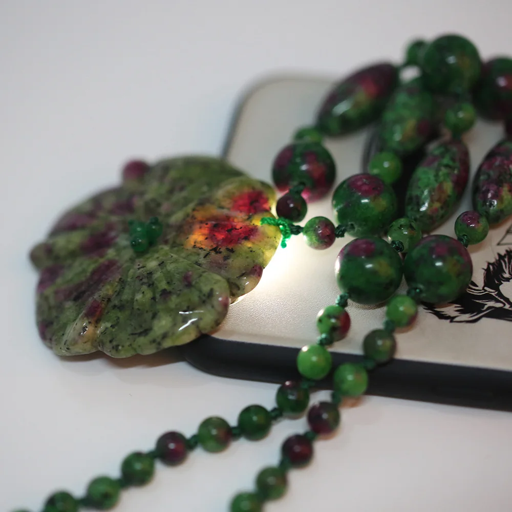 Fonkup Women Long Chains Epidote Necklace Power Stone Pendant Jewelry Vintage Men Plant Accessories Engagement Custom High Grade Fine Jewelry