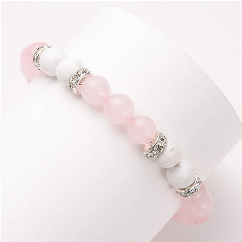 8 мм розовый и белый натуральный камень браслеты и браслеты с бусинами из кристаллов для женщин ручной работы украшения Pulsera MBR180113