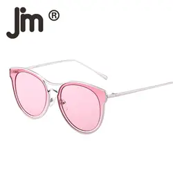 JM кошачий глаз негабаритных ясно плоские круглые линзы солнцезащитные очки для женщин для мужчин Металл трендовые очки большой рамки