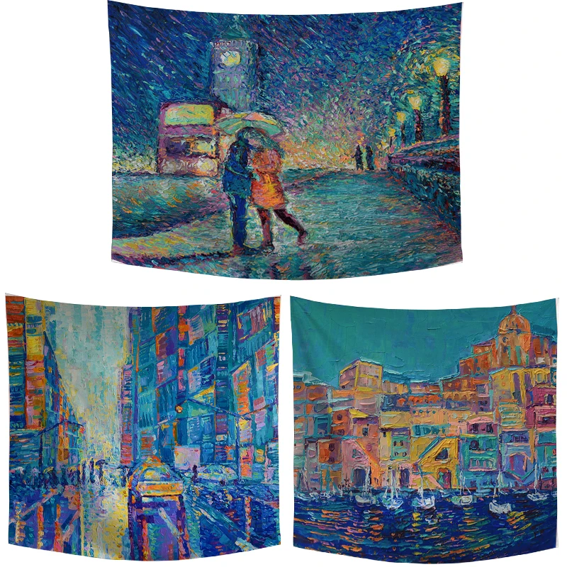 Us 8 09 19 Off Paint Painting Elements City Streetscape Printing Tapestry College Dormitory Family Ceiling Wall Table Decor Polyester Blanket In