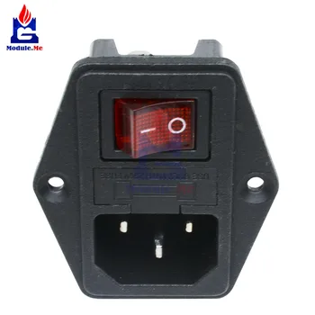 

AC 250V 10A Black Red 3 Terminal Power Socket with Fuse Holder
