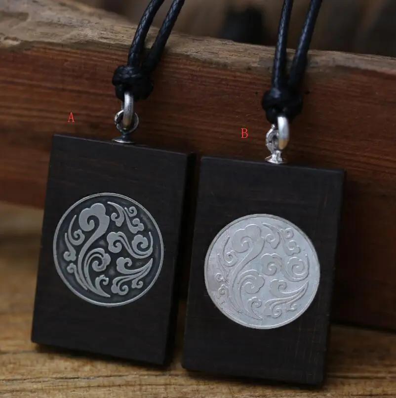 

990 Sterling Silver Sandalwood Inlaid Silver Cloud Totem Pendant Necklace (SYF)