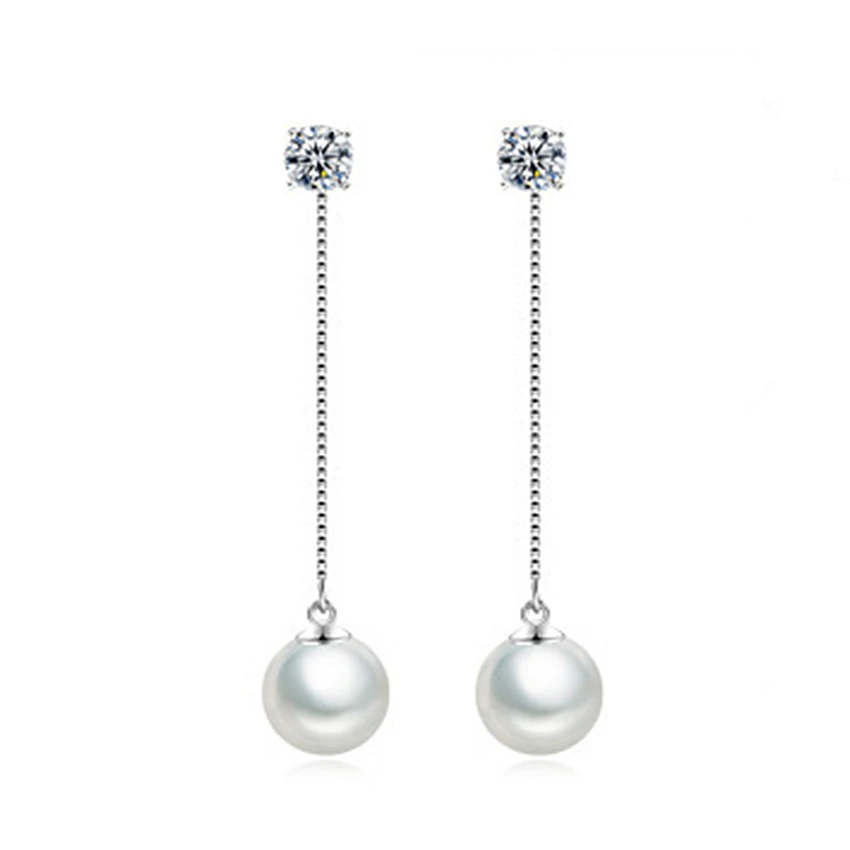 

Miss new fashion long section freshwater Imitation pearl earrings crystal tassel exaggeration earrings silver jewelry