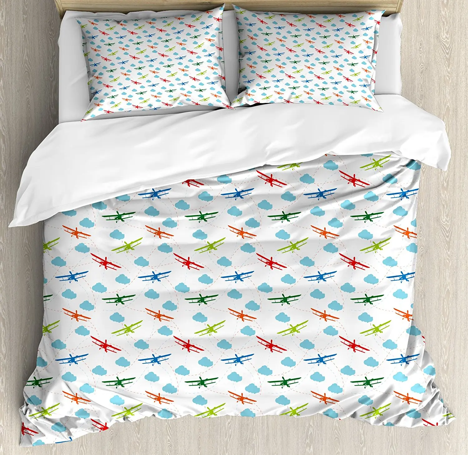 Airplane Duvet Cover Set Travel Around The World Theme With