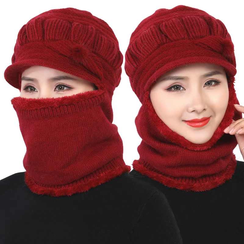 Зимние шапки Skullies Beanies шапка зимние для женщин шерстяной шарф Балаклава маска Gorras